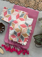 Premium Light Pink Khadi Cotton Handloom Saree + Stitched Blouse